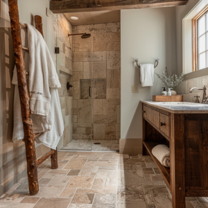 Rustic bathroom remodel with copper fixtures – Piping Pro Plumbing bathroom remodel example.