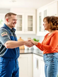 Piping Pro Plumbing expert shaking hands with a satisfied customer after completing plumbing services in Sun Prairie, WI.