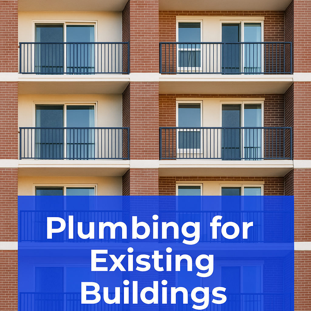 Modern mid-rise apartment building in Wisconsin with updated exterior, ideal for plumbing system upgrades and retrofits.