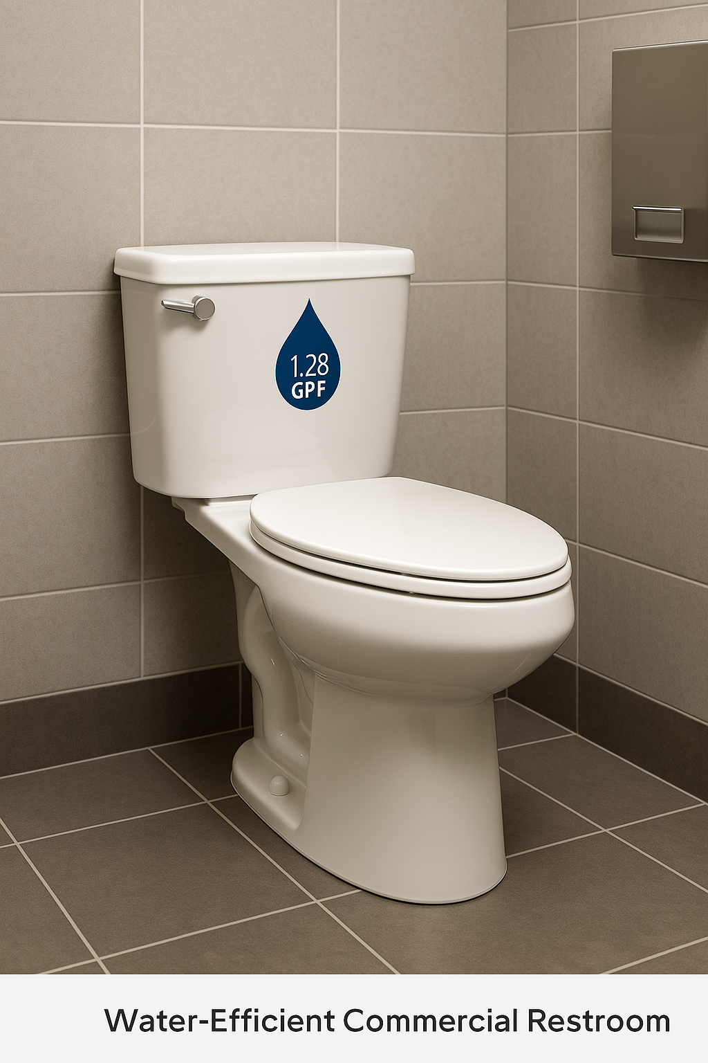 Water-efficient low-flow commercial toilet installed in a modern business restroom in Cottage Grove, WI.